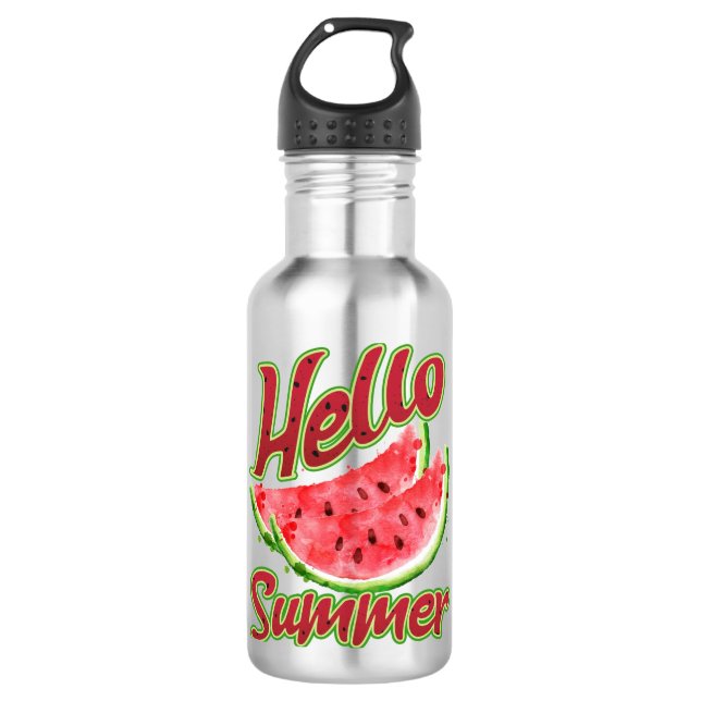 Hallo Sommer | Watercolor Watermelone Design Edelstahlflasche (Vorderseite)