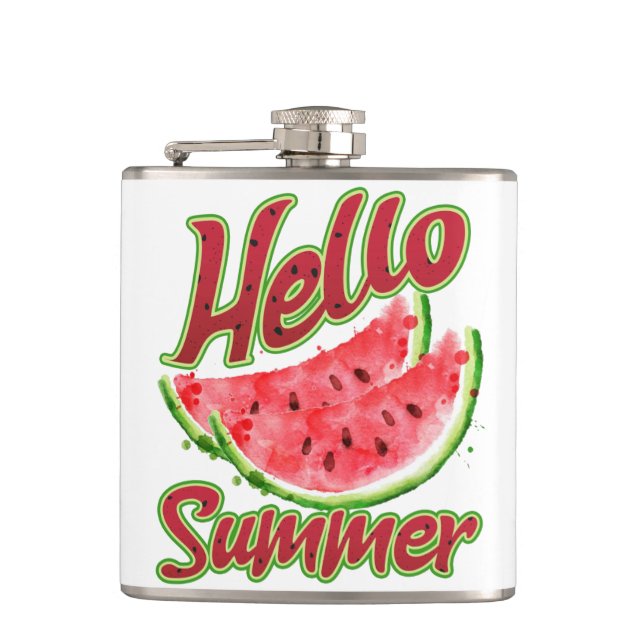 Hallo Sommer | Watercolor Watermelone Design Flachmann (Vorderseite)