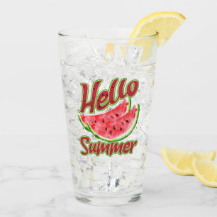 Hallo Sommer   Watercolor Watermelone Design Glas