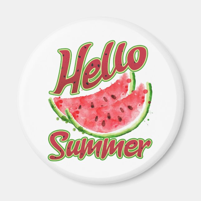 Hallo Sommer | Watercolor Watermelone Design Magnet (Vorne)