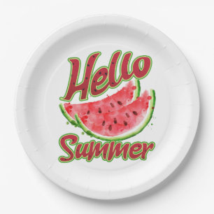 Hallo Sommer   Watercolor Watermelone Design Pappteller