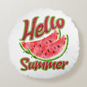 Hallo Sommer Watercolor Watermelone Design Rundes Kissen