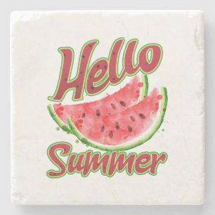 Hallo Sommer Watercolor Watermelone Design Steinuntersetzer