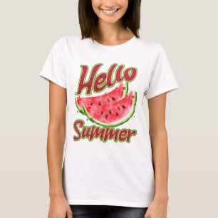 Hallo Sommer Watercolor Watermelone Design T-Shirt