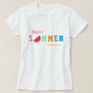 Hallo Sommer Watermelon Pastel Farbe Text T-Shirt