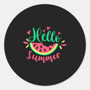 Hallo Sommer Watermelon Sommerurlaub Sommerferien Runder Aufkleber