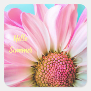 Hallo Sommertext mit Blume Quadratischer Aufkleber