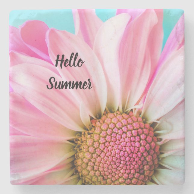 Hallo Sommertext mit Blume Steinuntersetzer (Vorderseite)