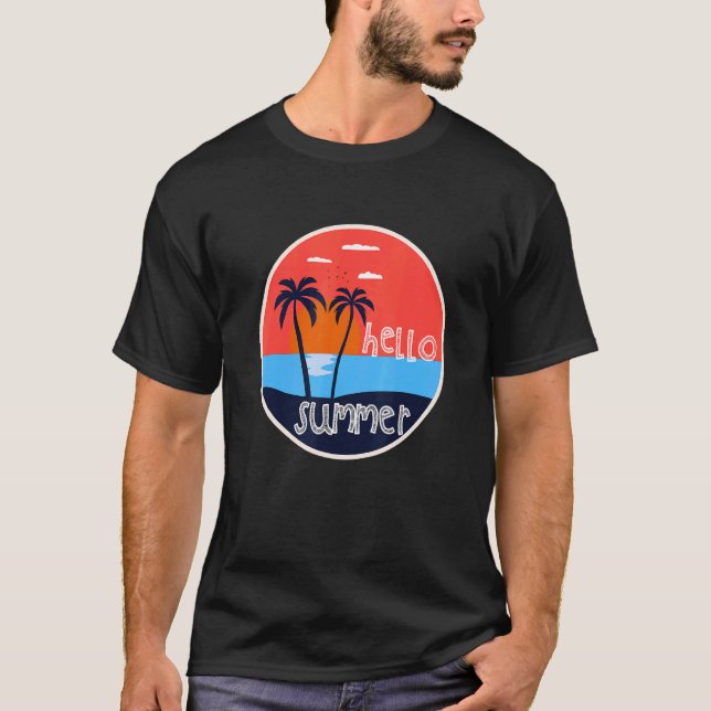 Hallo Sommerurlaub Strand und Palmen Tree Sonnenun T-Shirt (Vorderseite)