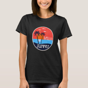 Hallo Sommerurlaub Strand und Palmen Tree Sonnenun T-Shirt