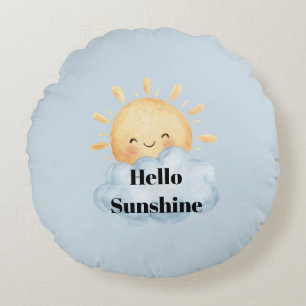Hallo Sonnenschein Blau Gelb Glücklich Sonne Wolke Rundes Kissen