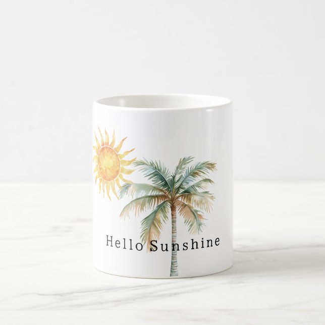 Hallo Sonnenschein Tropischer Palmenbaum Kaffeetasse (Mittel)