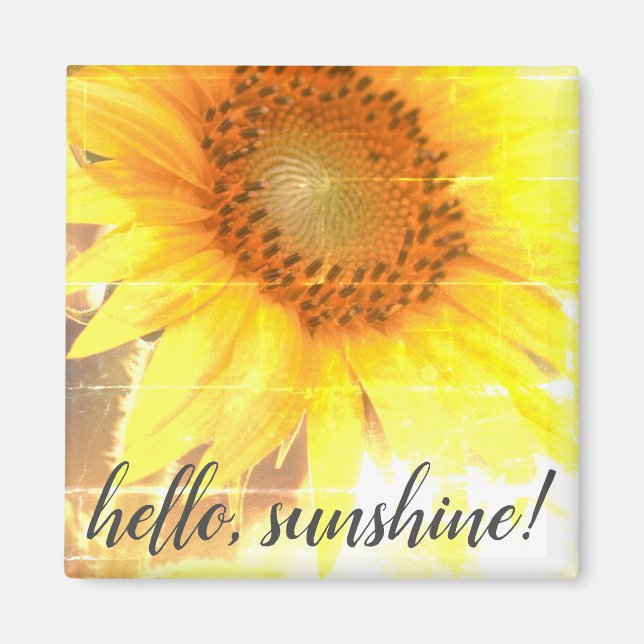 "Hallo, Sonnenschein!" Verblasenes Sonnenblumenmag Magnet (Vorne)