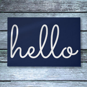 Hallo Stylish Modern Script Navy Blau Fußmatte