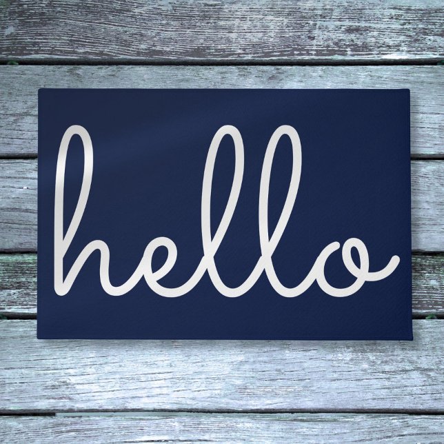 Hallo Stylish Modern Script Navy Blau Fußmatte (Hello Stylish Modern Script Navy Blue Doormat)