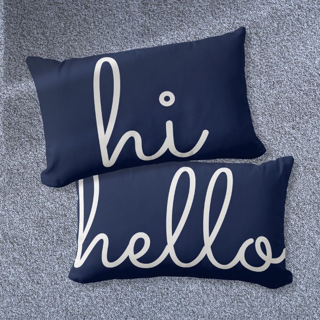 Hallo Stylish Script Fun Navy Blue Lendenkissen (Hi Hello Stylish Script Fun Navy Blue Lumbar Pillow)