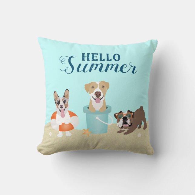 Hallo Summer Beach Hunde Kissen (Vorderseite)