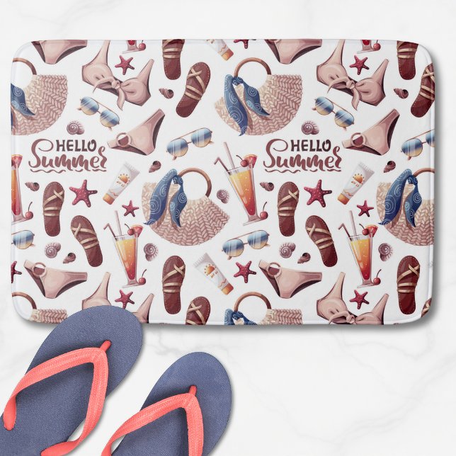 Hallo Summer Beach Vibes Fun Vacation Muster Badematte (Von Creator hochgeladen)