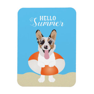 Hallo Summer Corgi Beach Hunde Magnet