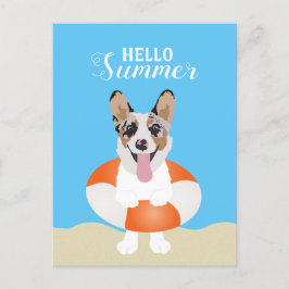 Hallo Summer Corgi Beach Hunde Postkarte