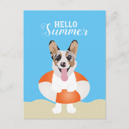 Hallo Summer Corgi Beach Hunde Postkarte