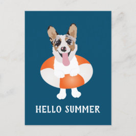 Hallo Summer Corgi Beach Hunde Postkarte