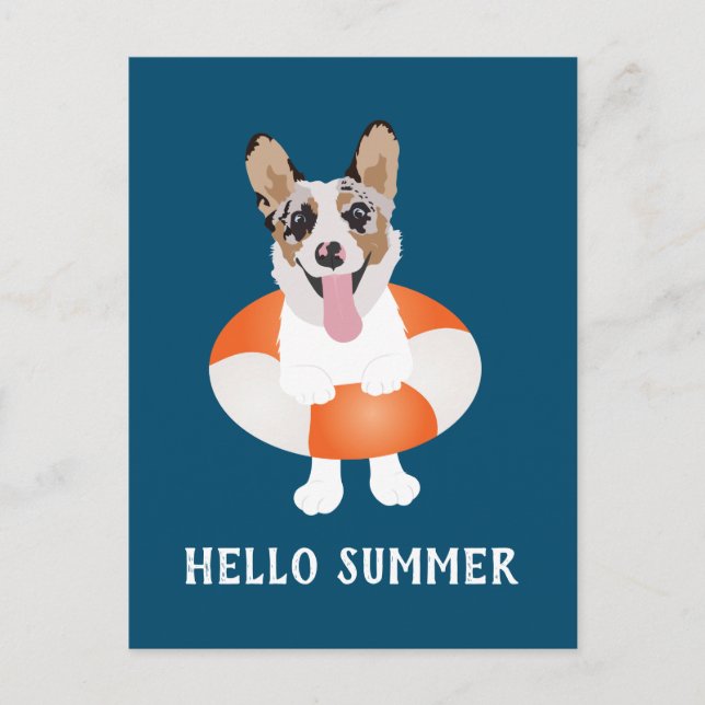 Hallo Summer Corgi Beach Hunde Postkarte (Vorderseite)