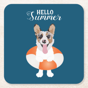 Hallo Summer Corgi Beach Hunde Rechteckiger Pappuntersetzer