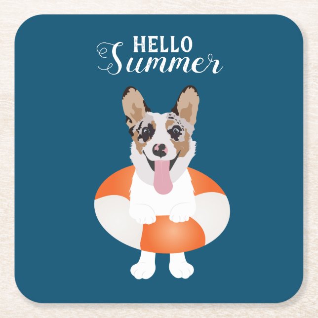 Hallo Summer Corgi Beach Hunde Rechteckiger Pappuntersetzer (Vorderseite)