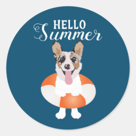 Hallo Summer Corgi Beach Hunde Runder Aufkleber