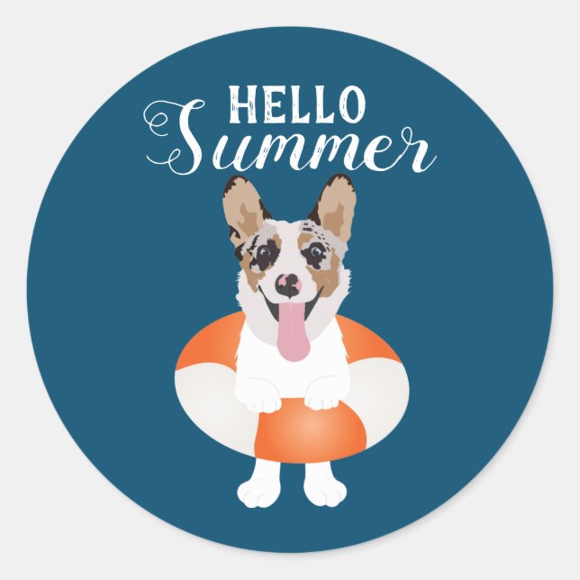 Hallo Summer Corgi Beach Hunde Runder Aufkleber (Vorderseite)