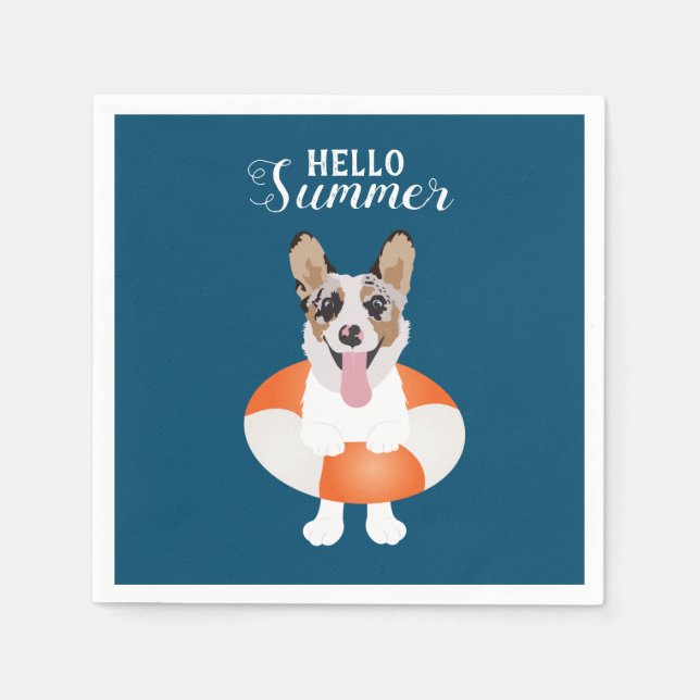 Hallo Summer Corgi Beach Hunde Serviette (Vorderseite)