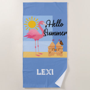 Hallo Summer Pink Flamingo Design - Beach Handtuch