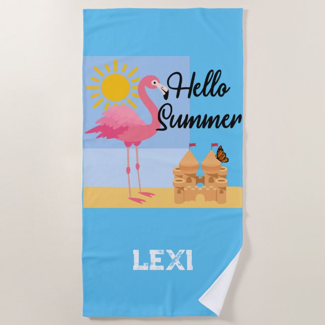 Hallo Summer Pink Flamingo Design - Beach Handtuch (Vorderseite)