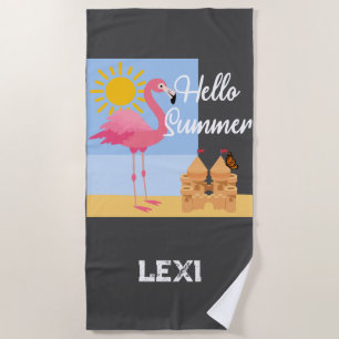 Hallo Summer Pink Flamingo Design - Beach Handtuch