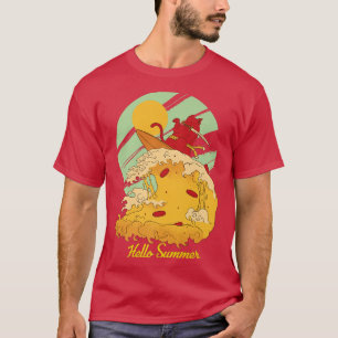 Hallo Summer Pizza Wave Vintag Surfer Ret T-Shirt