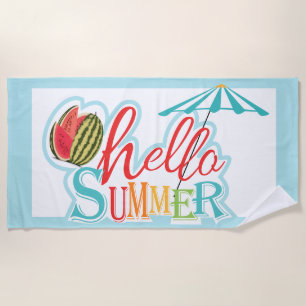 Hallo Summer Quote Beach Umbrella Watermelon Blue Strandtuch