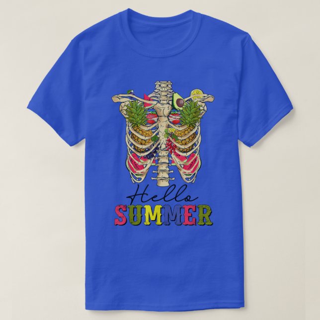 Hallo Summer Skeleton Blume Watermelon Beach Trop T-Shirt (Design vorne)