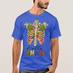 Hallo Summer Skeleton Blume Watermelon Beach Trop T-Shirt