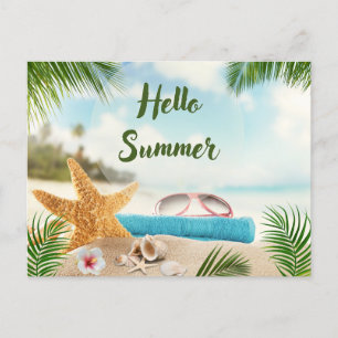 Hallo Summer Tropical Beach, Seashells, Sonnenbril Postkarte