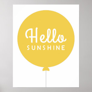 Hallo Sunshine   Balloon Scandinavien Niedlich Yel Poster