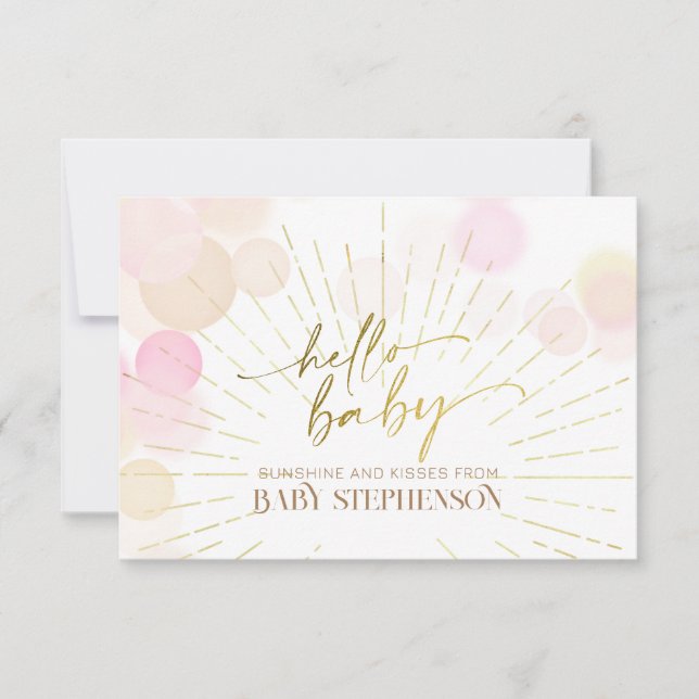 Hallo Sunshine Boho Moderne Happy Baby Girl Dusche Dankeskarte (Vorderseite)