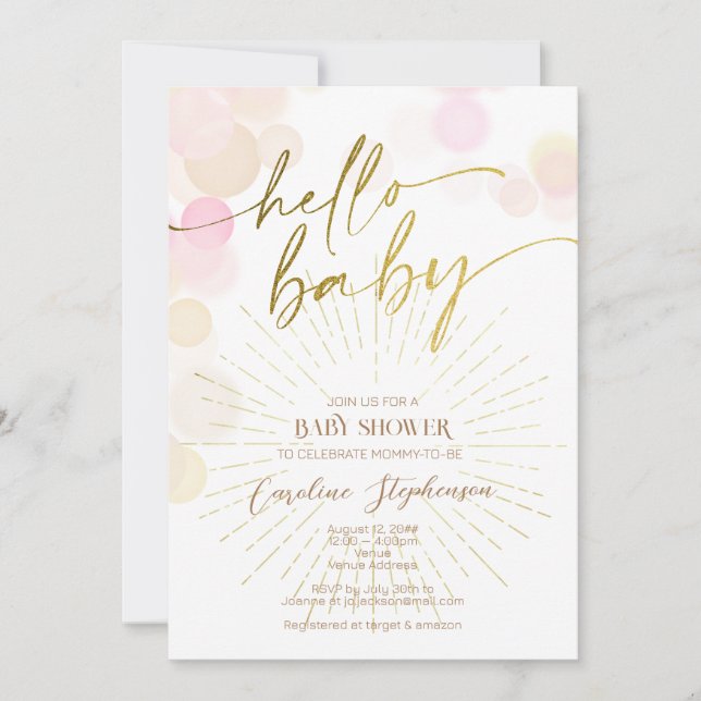 Hallo Sunshine Boho Moderne Happy Baby Girl Dusche Einladung (Vorderseite)