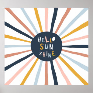 Hallo Sunshine: farbenfrohe kindische Typografie Poster