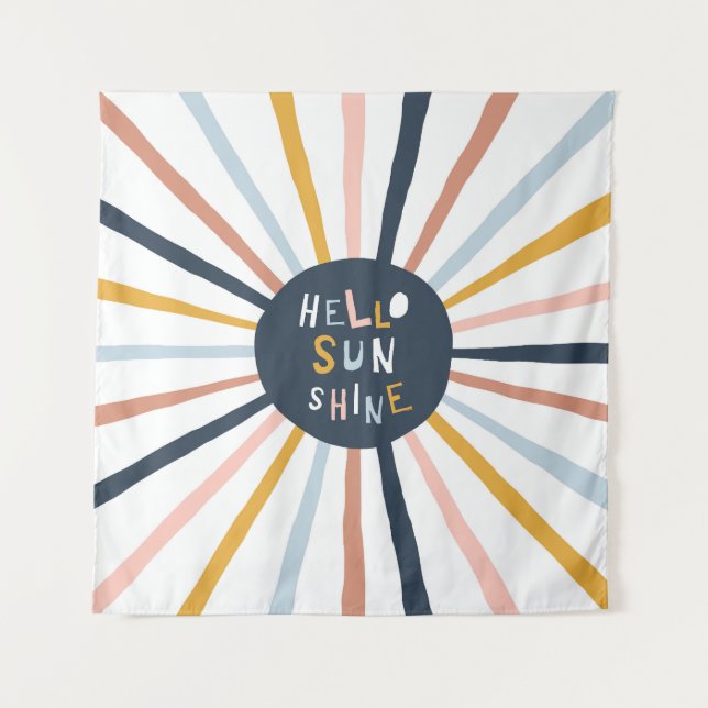 Hallo Sunshine: farbenfrohe kindische Typografie Wandteppich (Vorderseite)