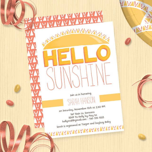 Hallo Sunshine Hand Lettered Gender Neutral Einladung (Von Creator hochgeladen)