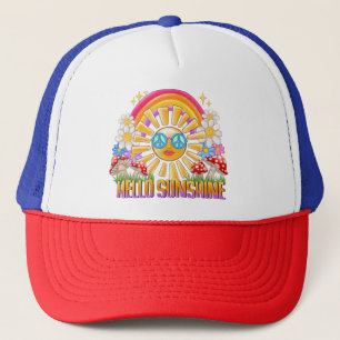 Hallo Sunshine Retro Hippie Summer Rainbow Design Truckerkappe