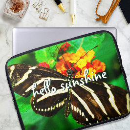 Hallo Sunshine Script Schwarz-weiß Stripe Butterfl Laptopschutzhülle
