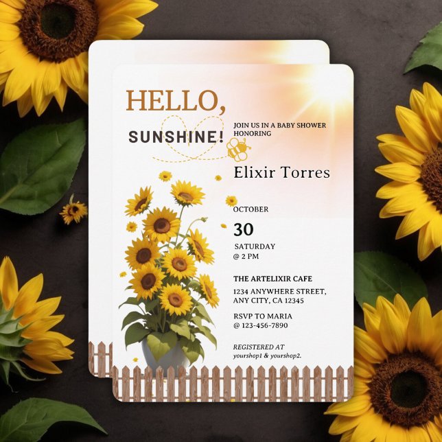 Hallo Sunshine Sonnenblume Garden Baby Dusche Einladung (Von Creator hochgeladen)