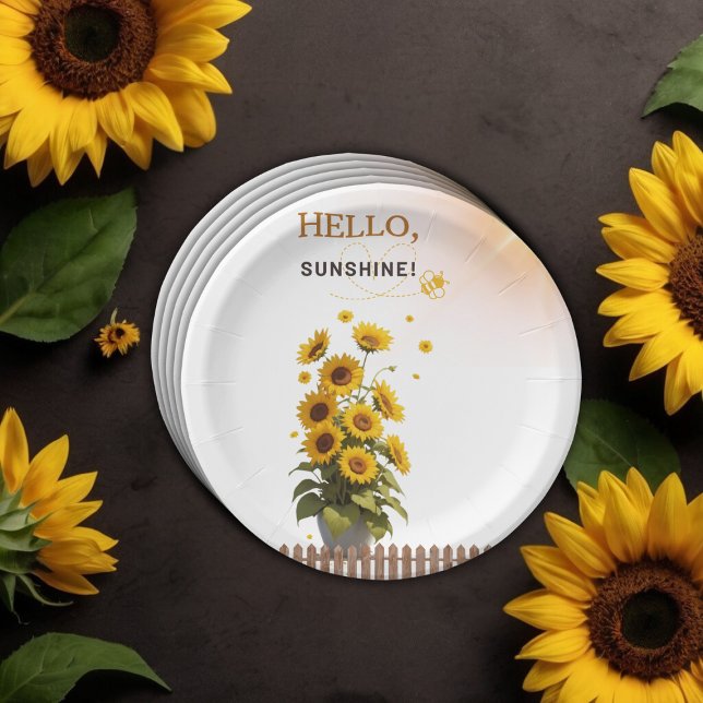 Hallo Sunshine Sonnenblume Garden Baby Dusche Pappteller (Von Creator hochgeladen)
